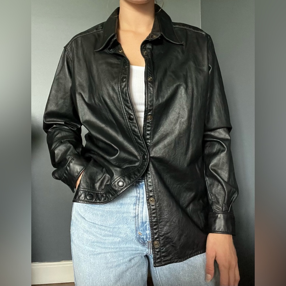 Black Leather Button Down Jacket - image 1